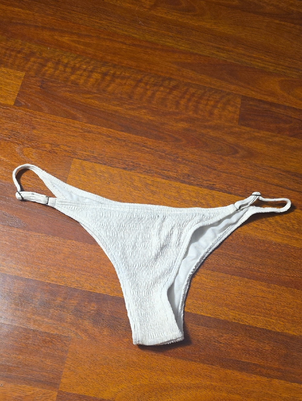 Billabong White Smocked Bikini Bottom with Logo Plate